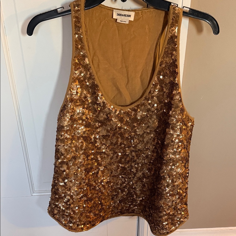 Zadig & Voltaire Gold Sequin Tank Top SZ S